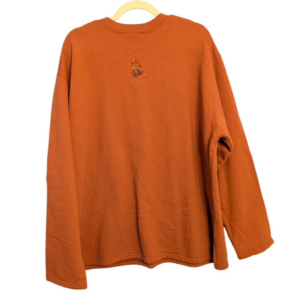 Nu Views Rust Orange XXL Long-Sleeve Top Abstract Patchwork vintage 80s Western - Picture 8 of 14